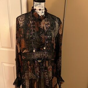 Lafayette Blouse With  Ruffles - Blue, Black, Rust XL